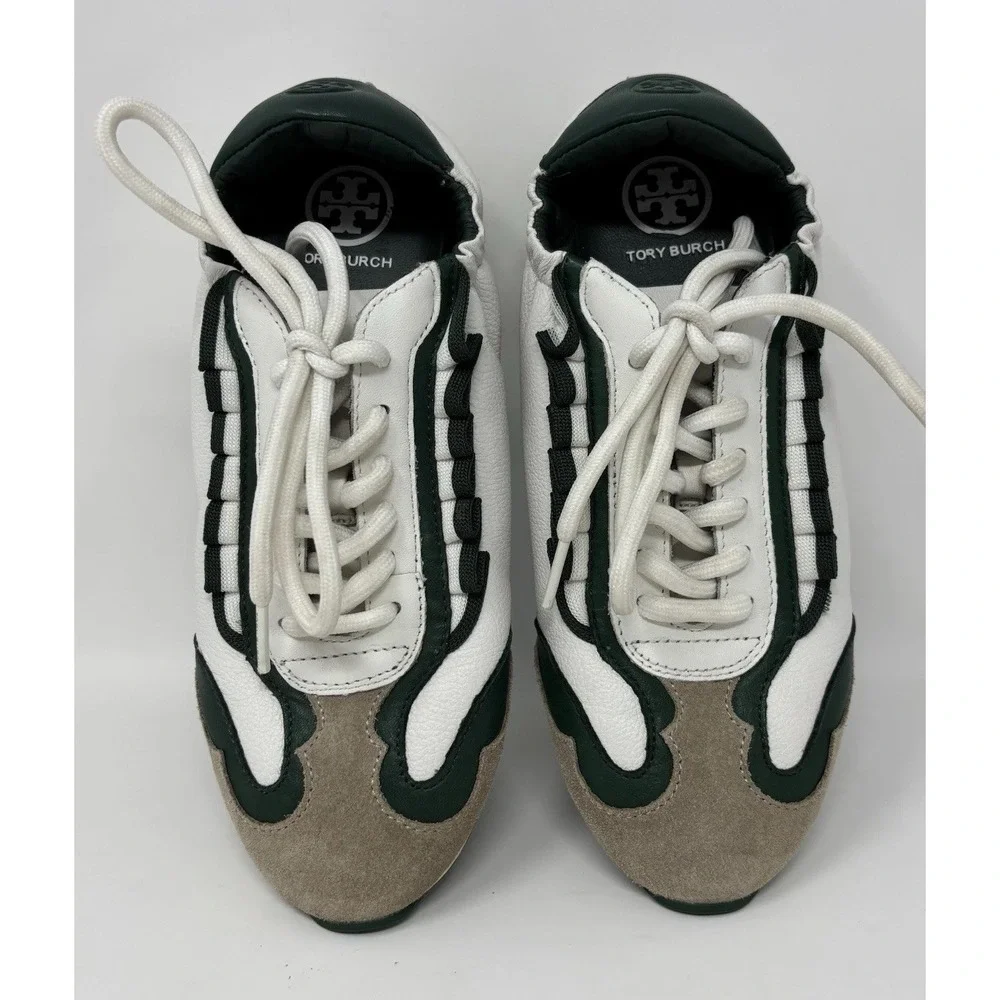 WOMENS TORY BURCH GOLF RUFFLE GREEN WHITE SNEAKER Size 5 Read Below